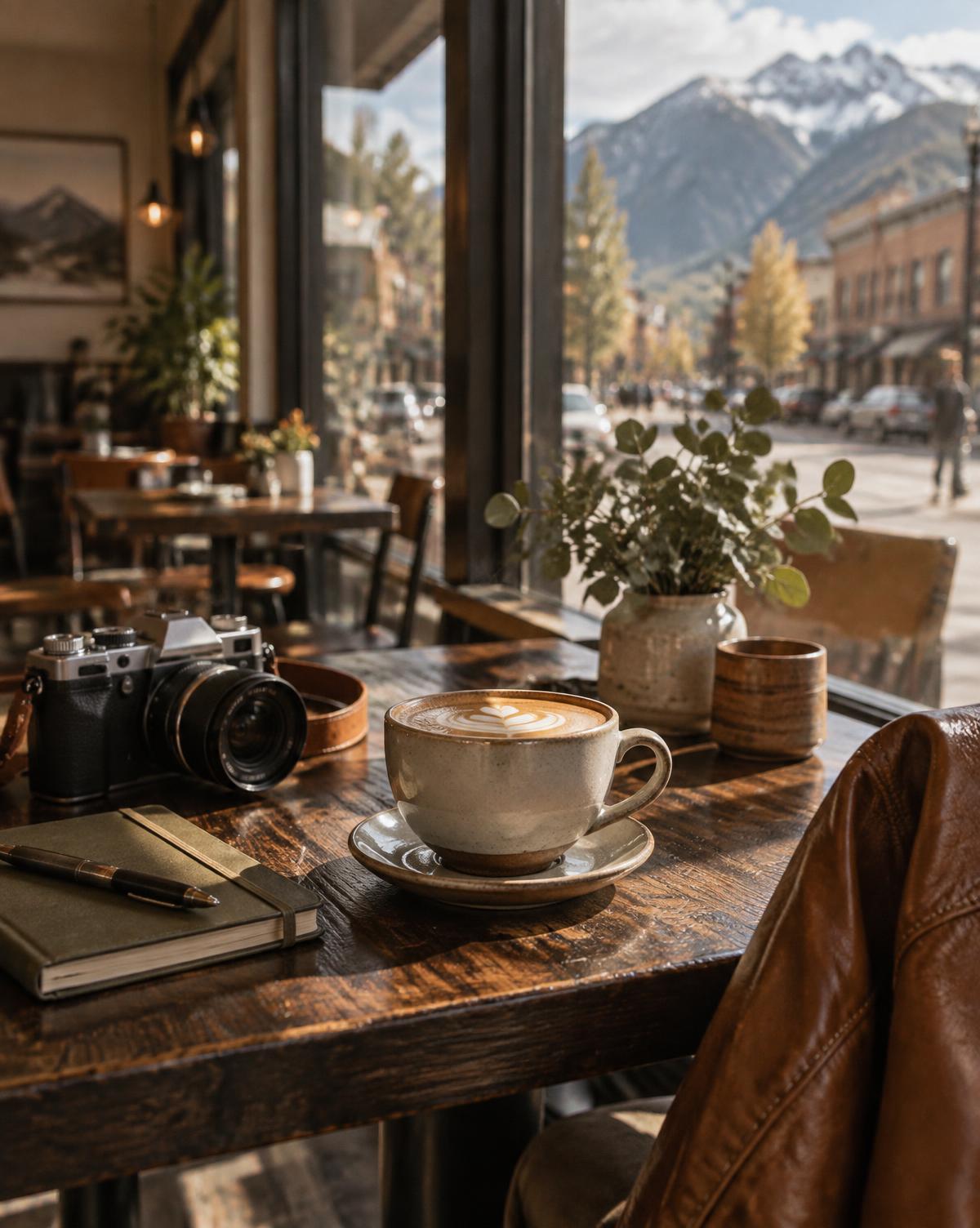 Coffee and camera at a Colorado cafe